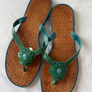Vintage Coach Lindy Flower Flip Flop Sandals in Green Y2K Coquette